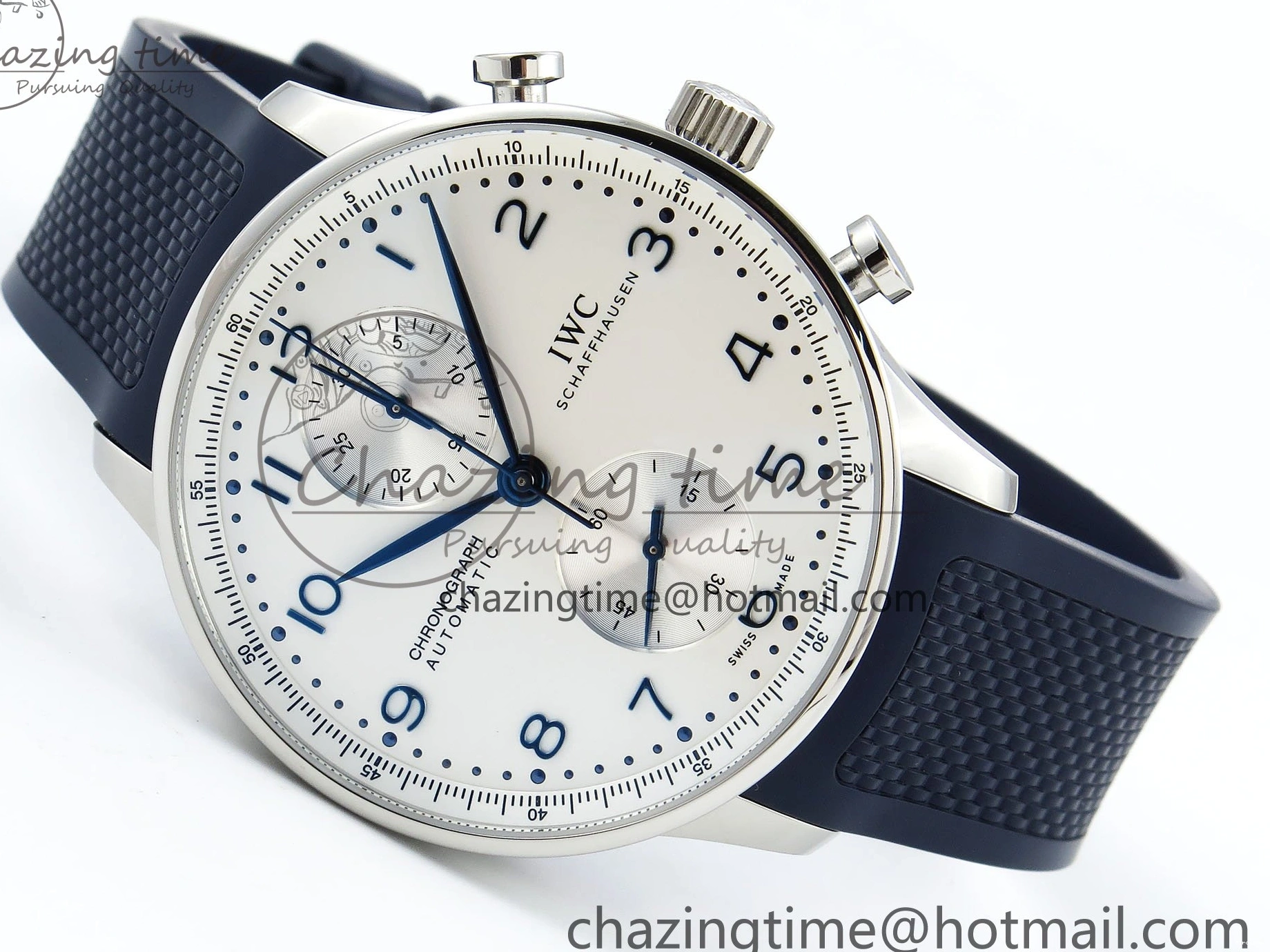MIROTIME 0422 Casual Portuguese Chrono IW3716 Z+F 1:1 Best Edition White Dial on Blue Rubber Strap A 7016